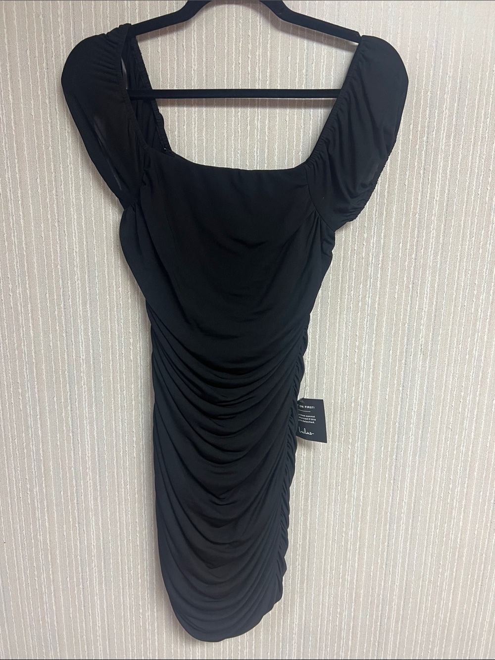 Lulu's NWT S Black Ruched Square-Neck Mini Dress
